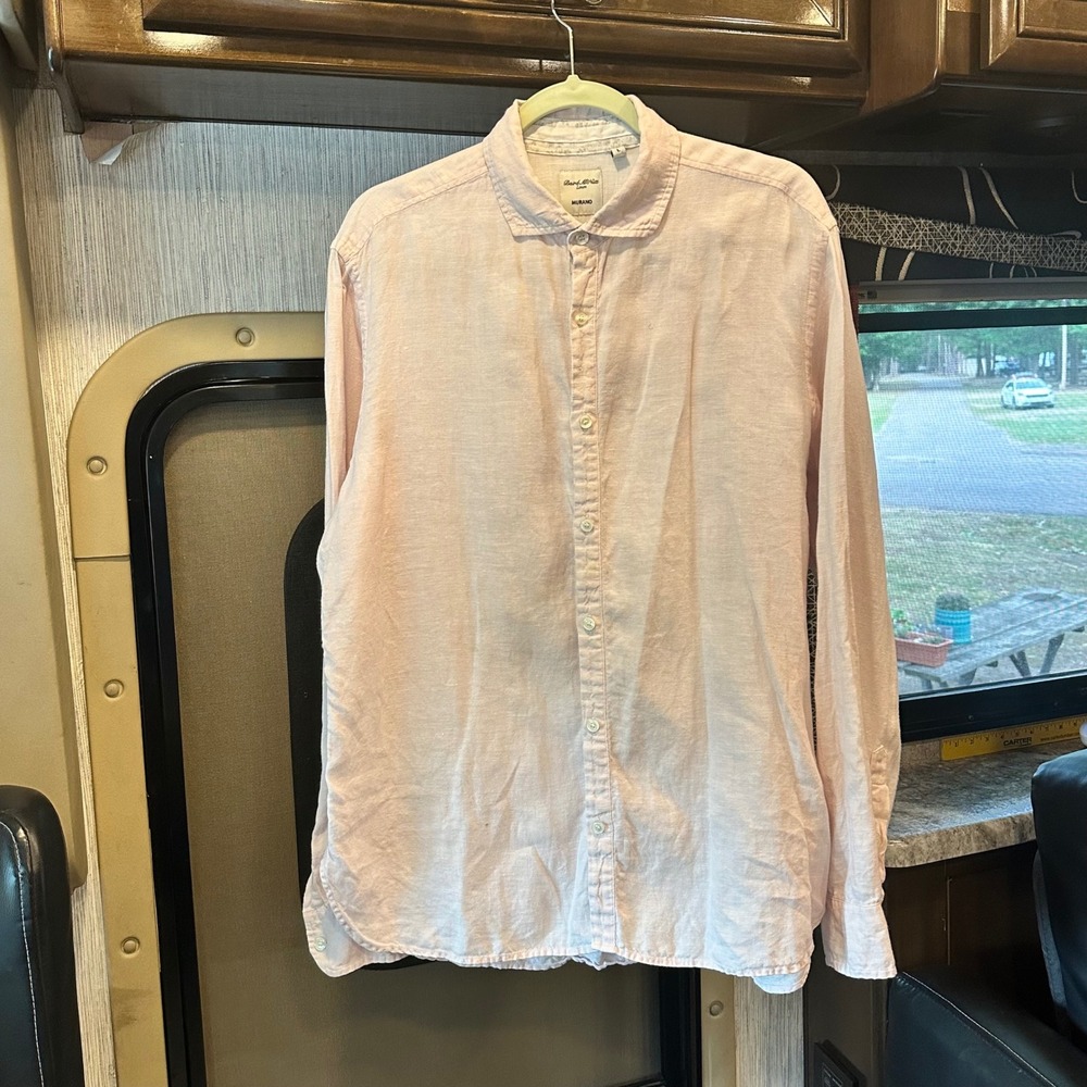 Murano Baird McNutt Irish Linen Shirt Mens Large Pink Long Sleeve Button Down